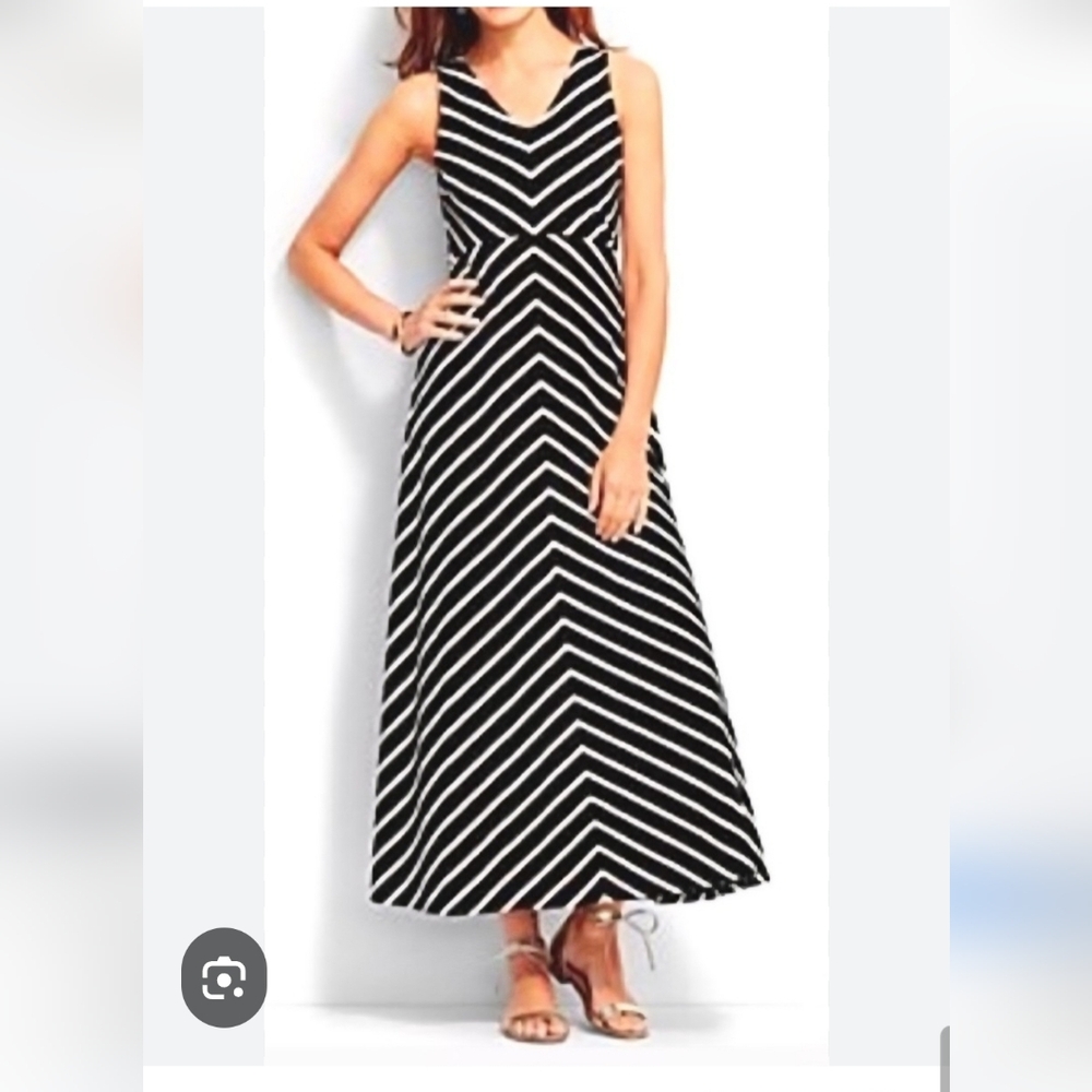 Talbots Elegant Black and White Striped Maxi Dress - M